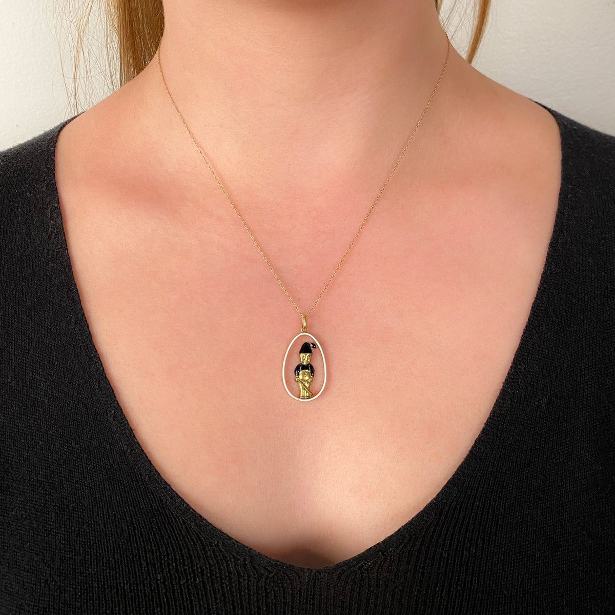 Vintage Enamel Boy Pendant of 18k Gold - Trademark Antiques