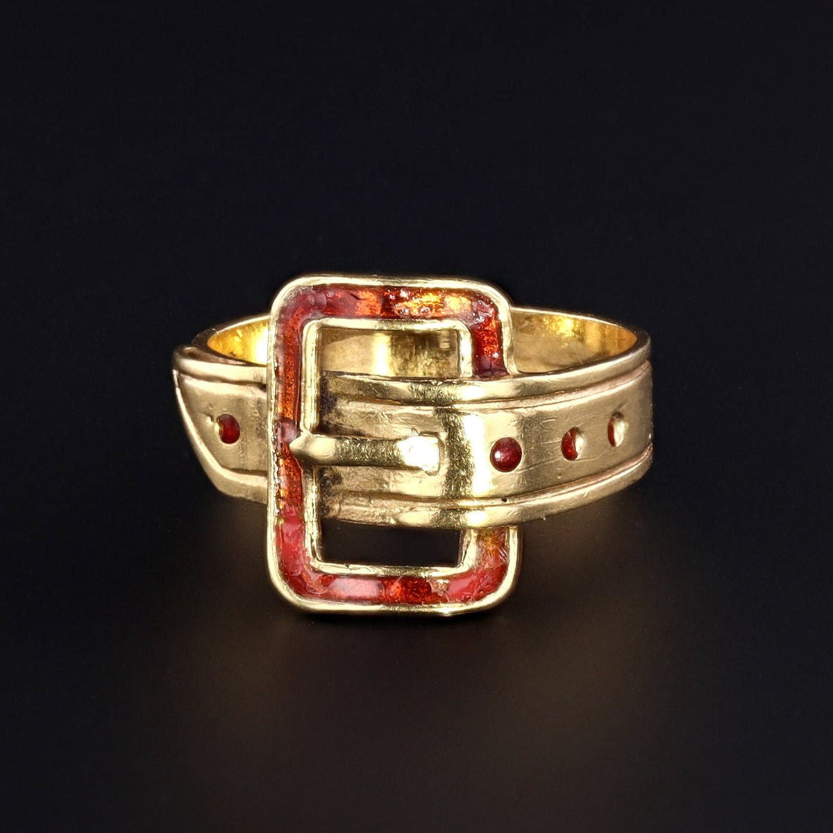 Vintage Enamel Buckle Ring of 18k Gold - Trademark Antiques