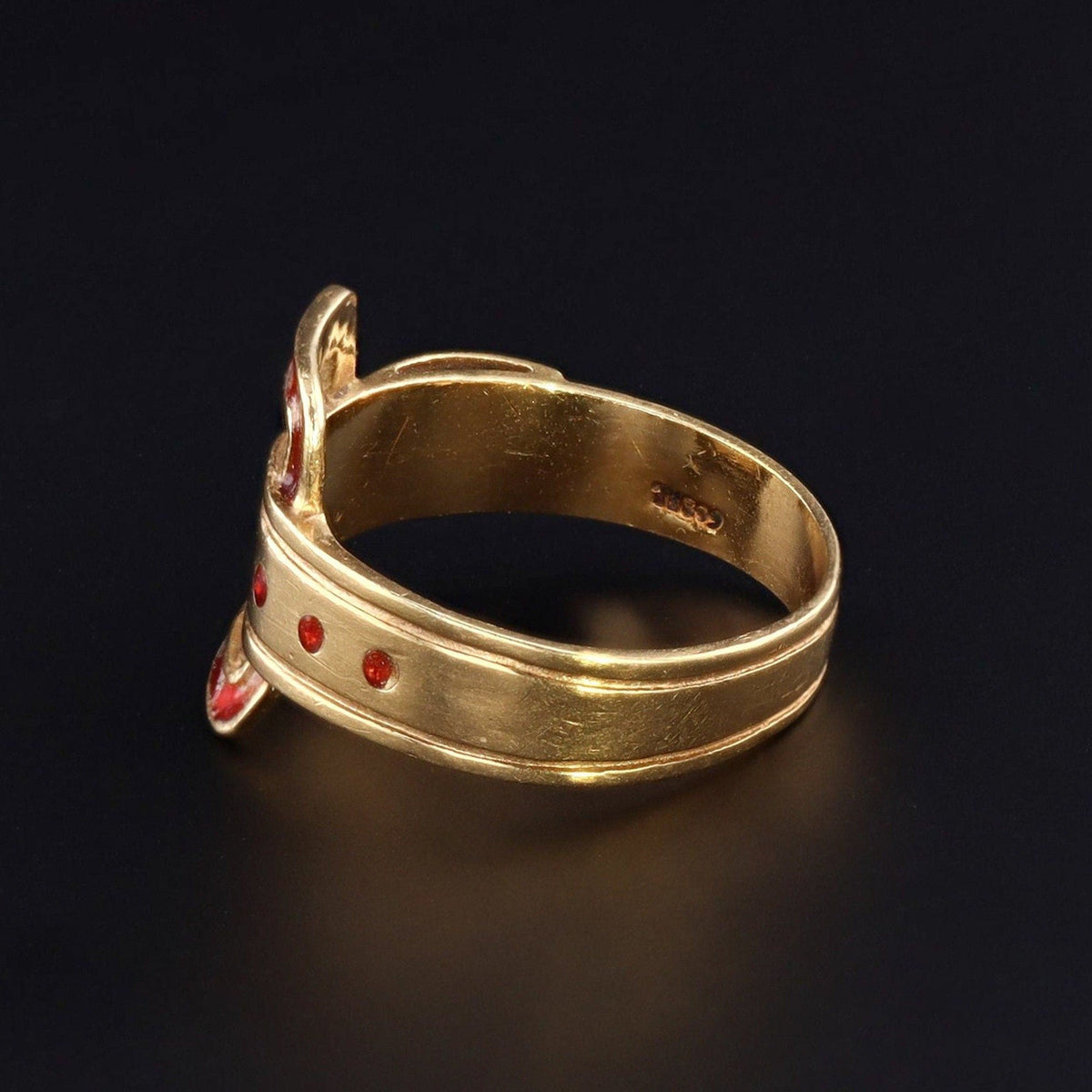 Vintage Enamel Buckle Ring of 18k Gold - Trademark Antiques