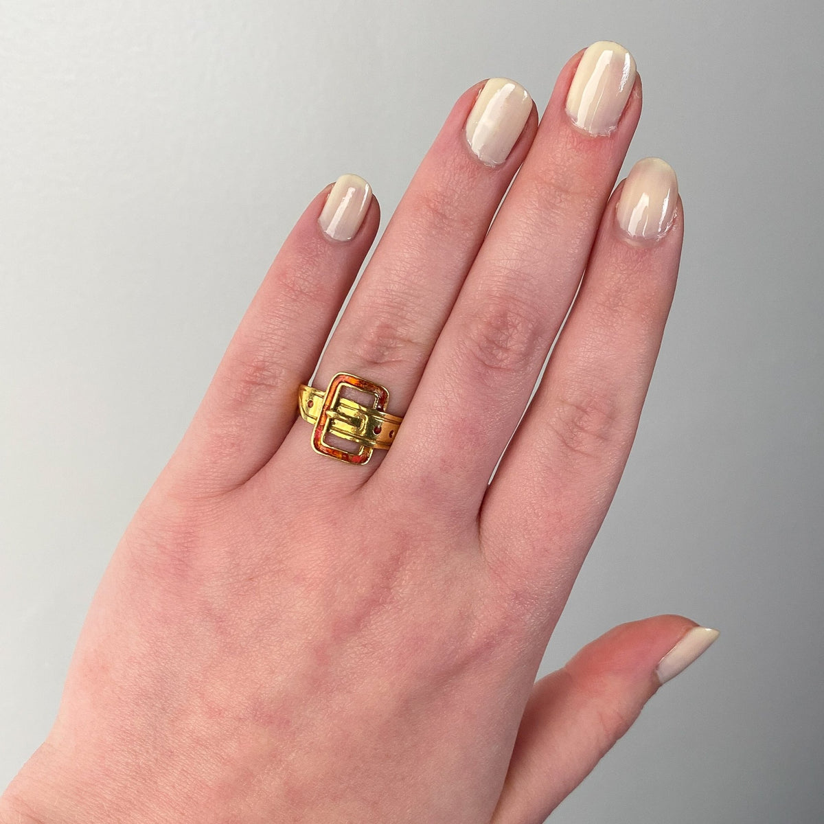 Vintage Enamel Buckle Ring of 18k Gold - Trademark Antiques