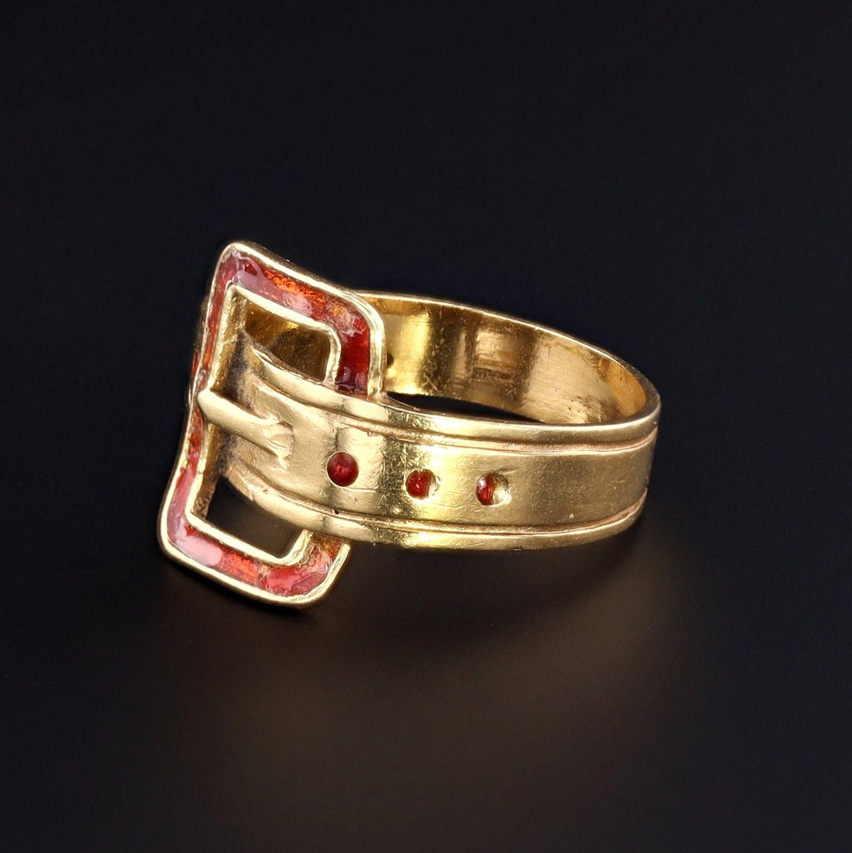 Vintage Enamel Buckle Ring of 18k Gold - Trademark Antiques