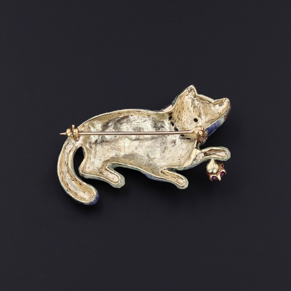 Vintage Enamel Cat Brooch of 14k Gold - Trademark Antiques