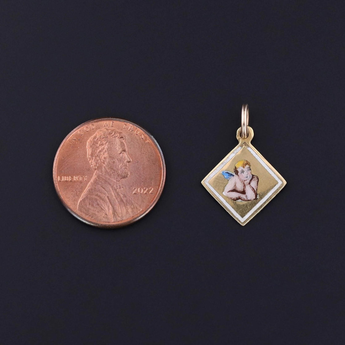 Vintage Enamel Cherub Charm of 18k Gold - Trademark Antiques