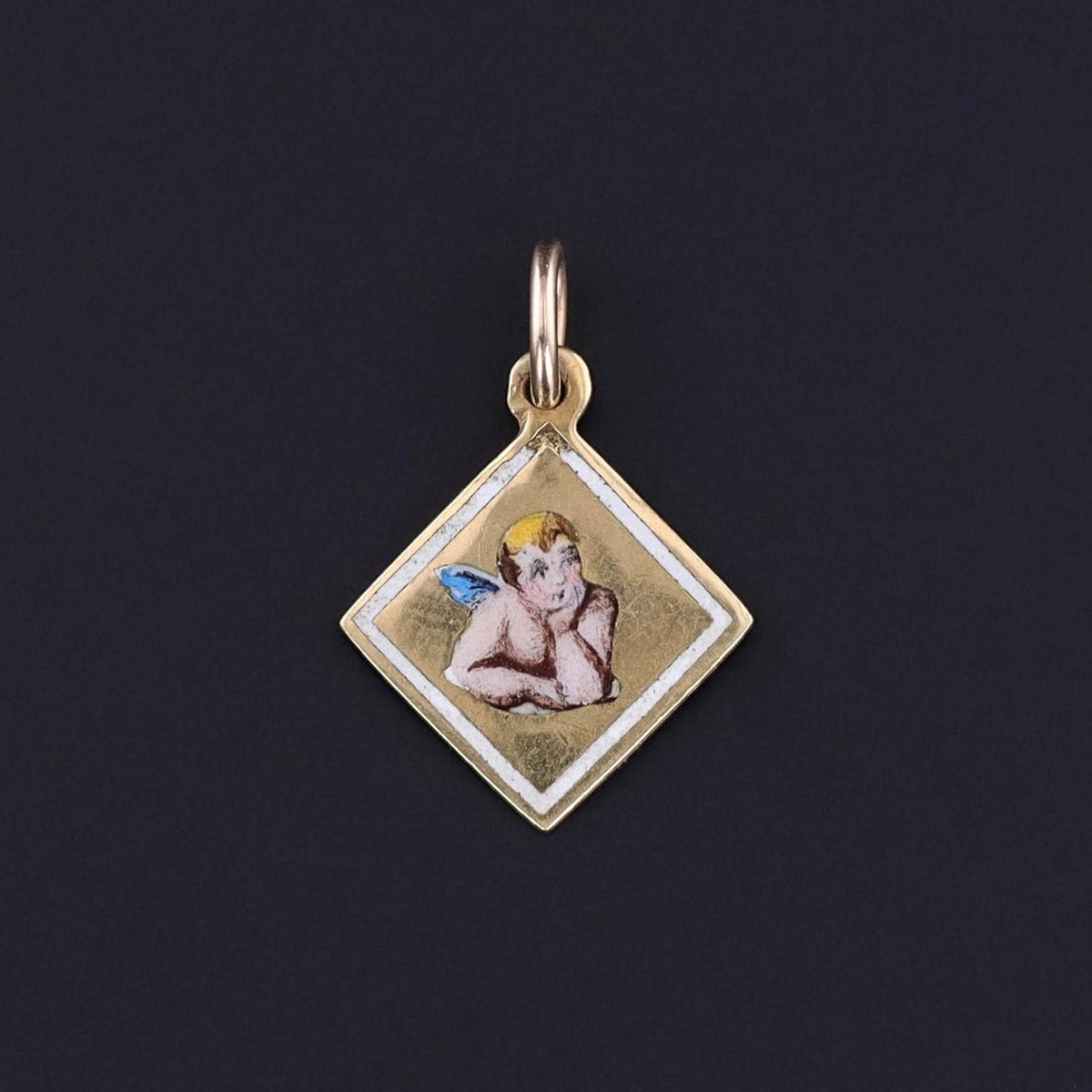 Vintage Enamel Cherub Charm of 18k Gold - Trademark Antiques