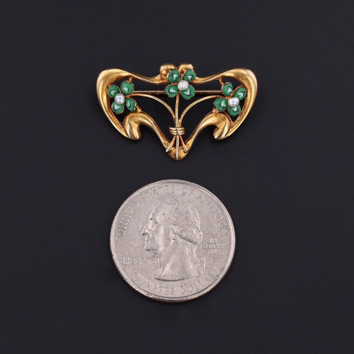 Vintage Enamel Clover Brooch of 10k Gold - Trademark Antiques