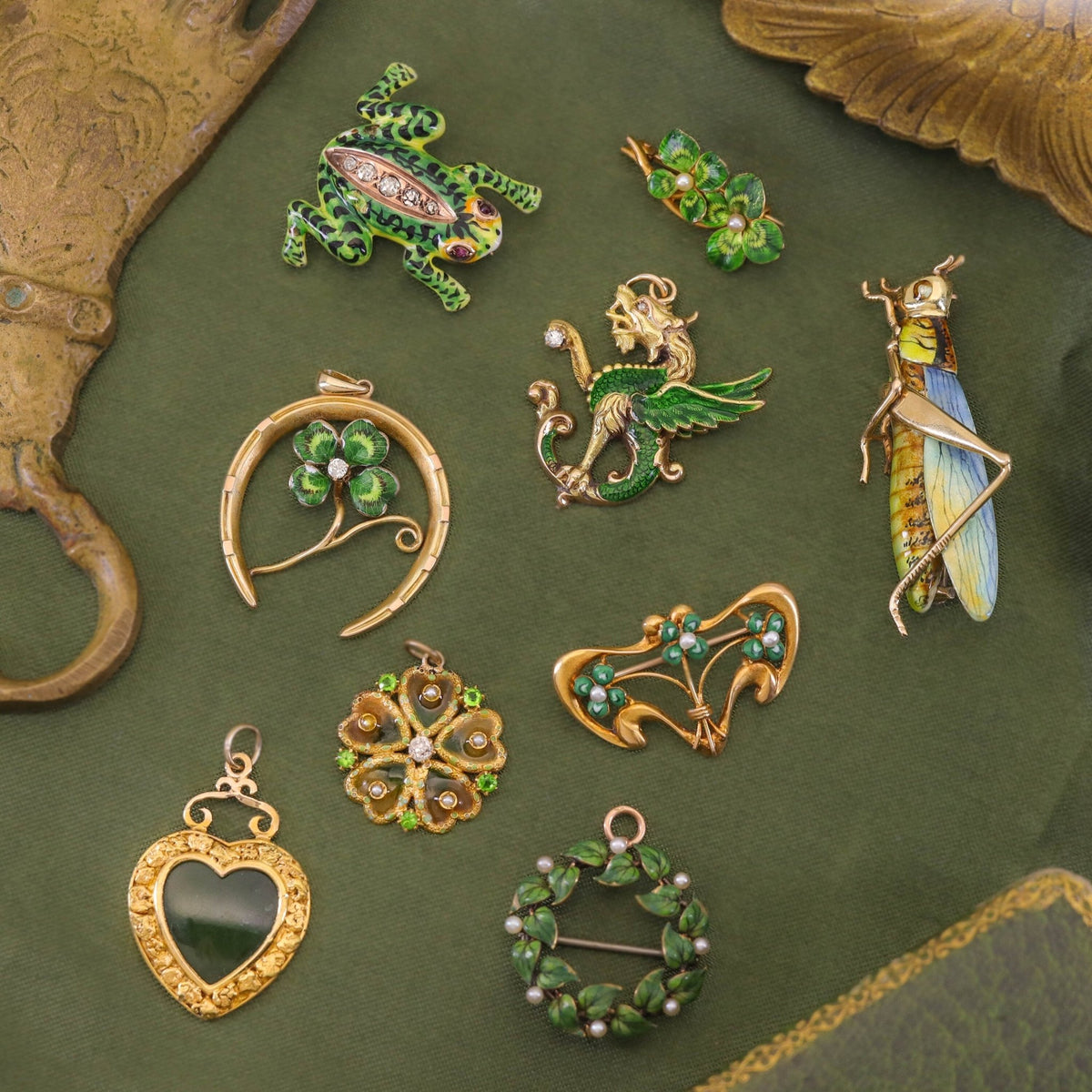 Vintage Enamel Clover Brooch of 10k Gold - Trademark Antiques