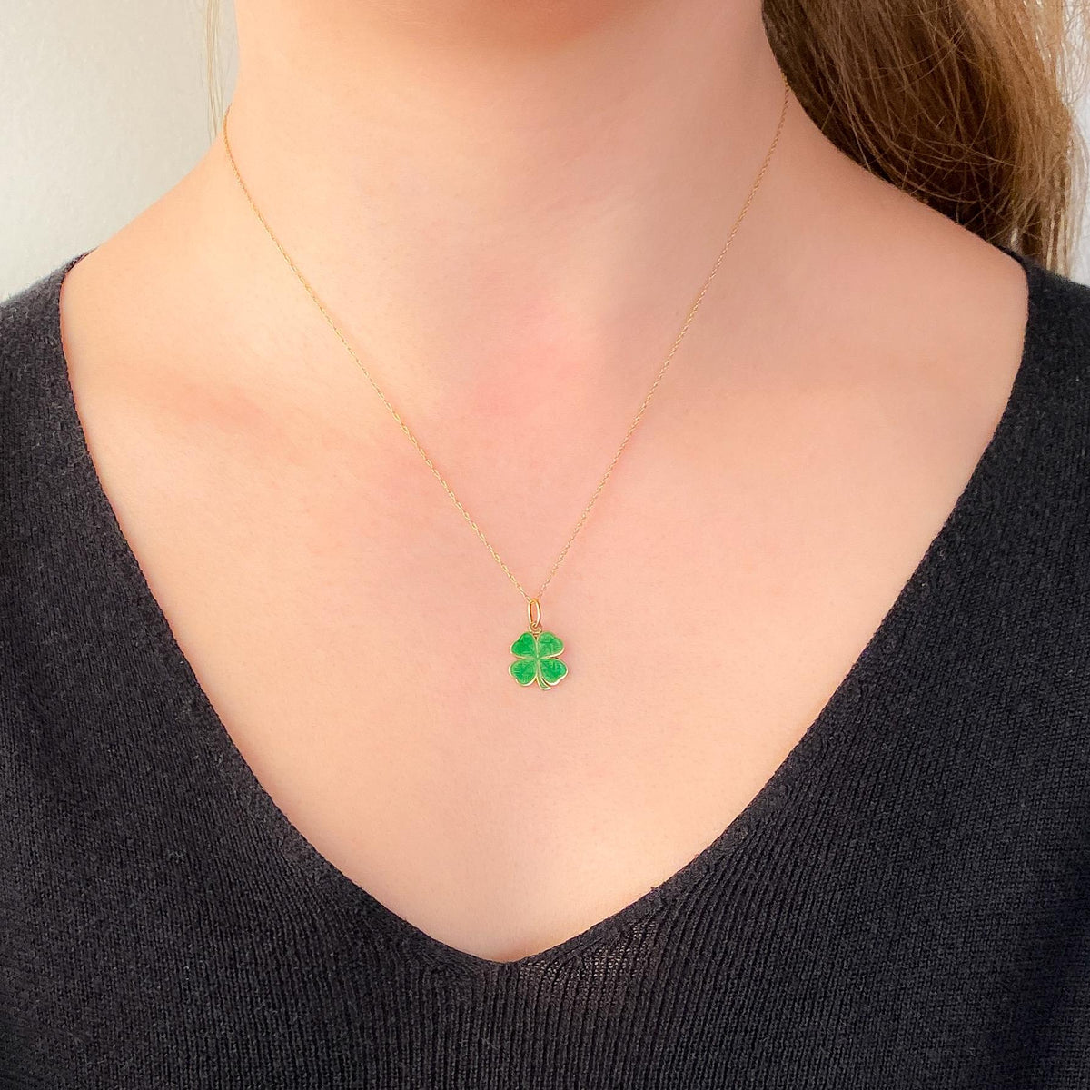Vintage Enamel Clover Charm of 14k Gold - Trademark Antiques