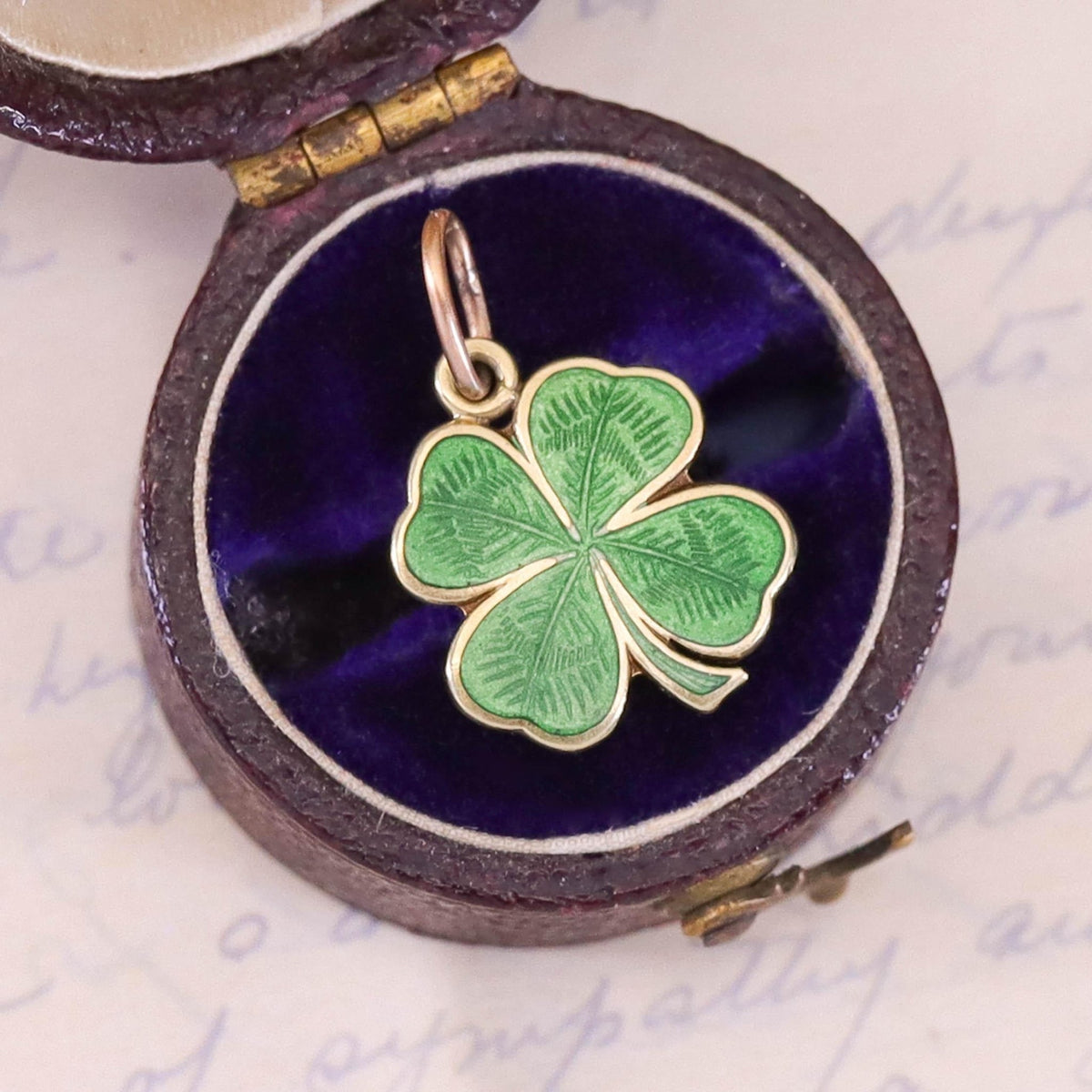 Vintage Enamel Clover Charm of 14k Gold - Trademark Antiques