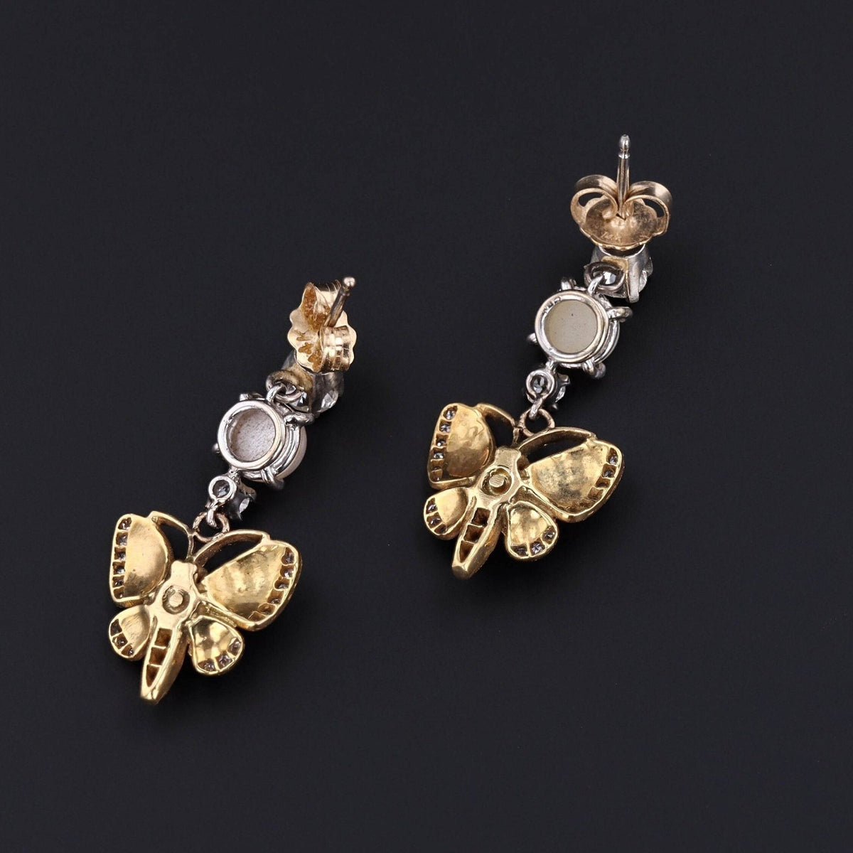 Vintage Enamel Diamond and Pearl Butterfly Earrings - Trademark Antiques