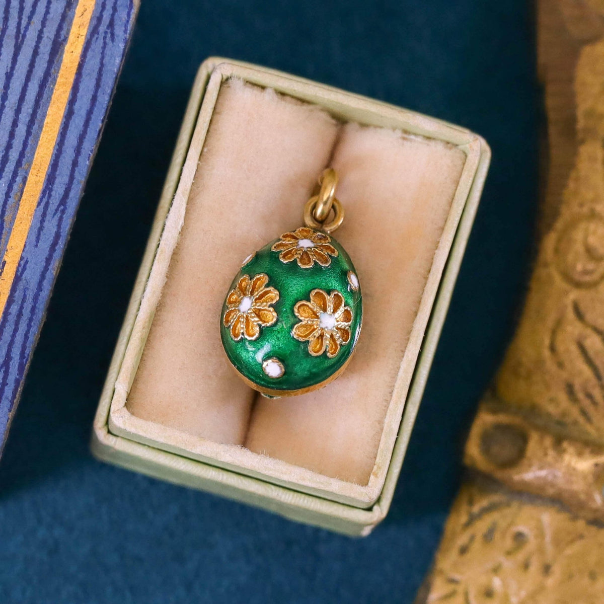 Vintage Enamel Egg Charm of 14k Gold - Trademark Antiques