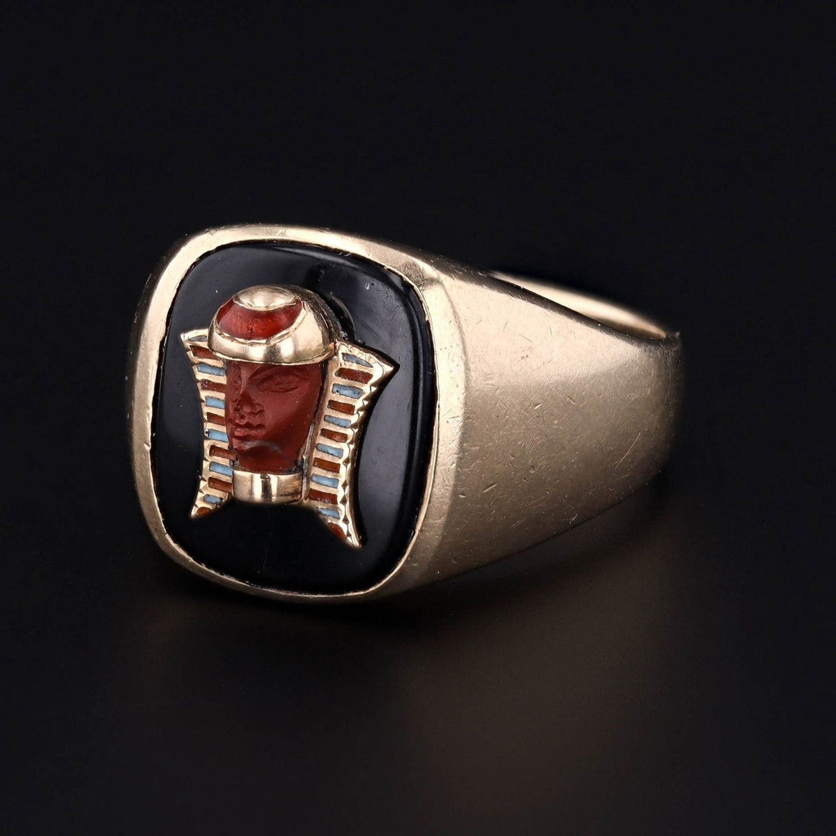 Vintage Enamel Egyptian Revival Pharaoh Conversion Ring of 10k Gold - Trademark Antiques