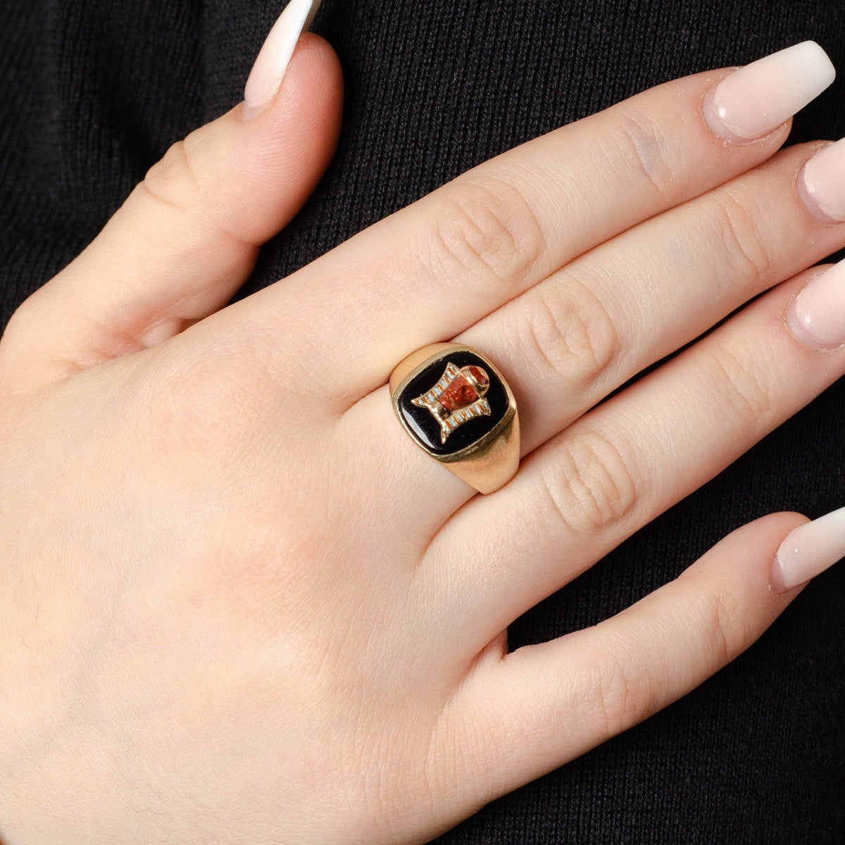 Vintage Enamel Egyptian Revival Pharaoh Conversion Ring of 10k Gold - Trademark Antiques