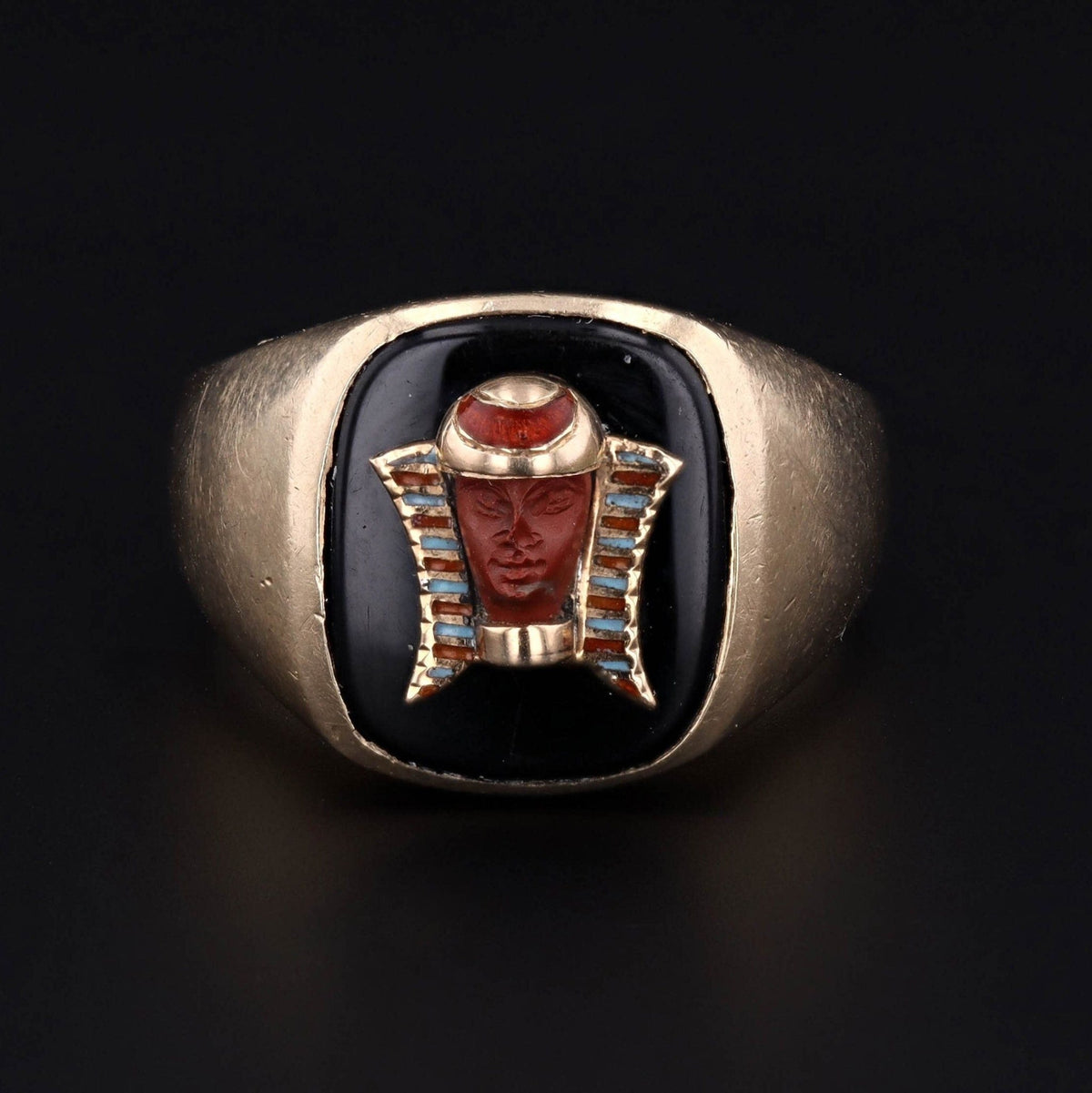 Vintage Enamel Egyptian Revival Pharaoh Conversion Ring of 10k Gold - Trademark Antiques