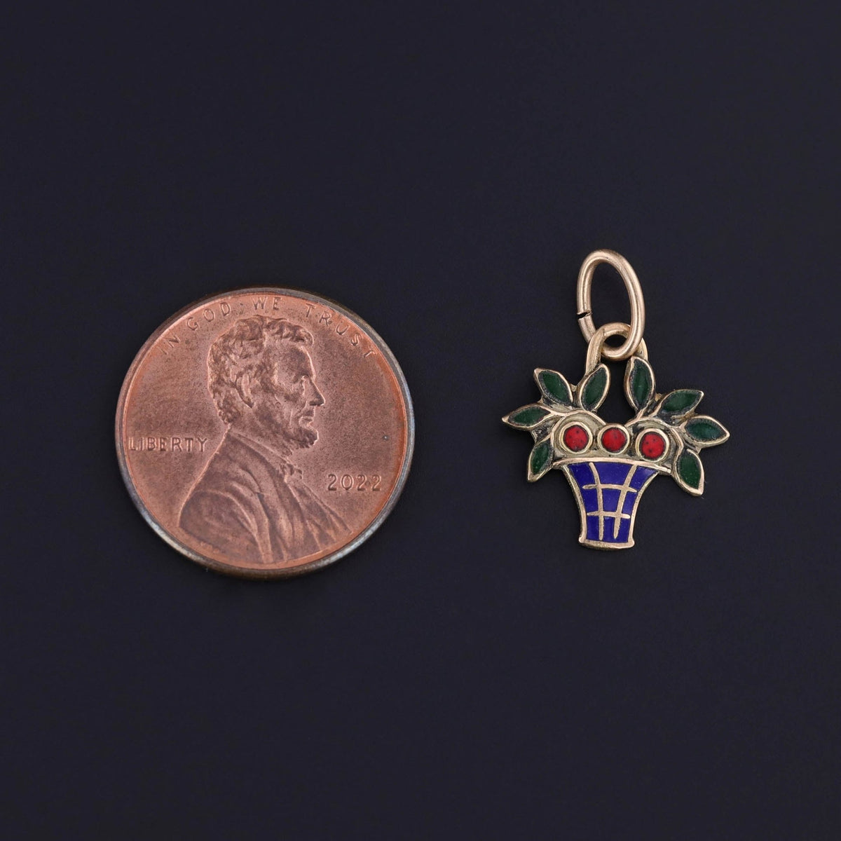 Vintage Enamel Flower Basket Charm of 14k Gold - Trademark Antiques