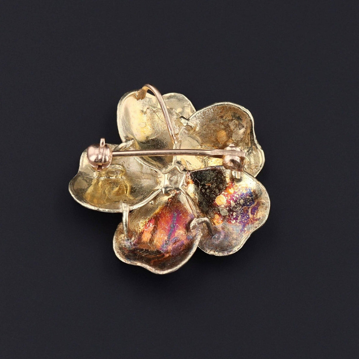 Vintage Enamel Flower Brooch of 14k Gold - Trademark Antiques