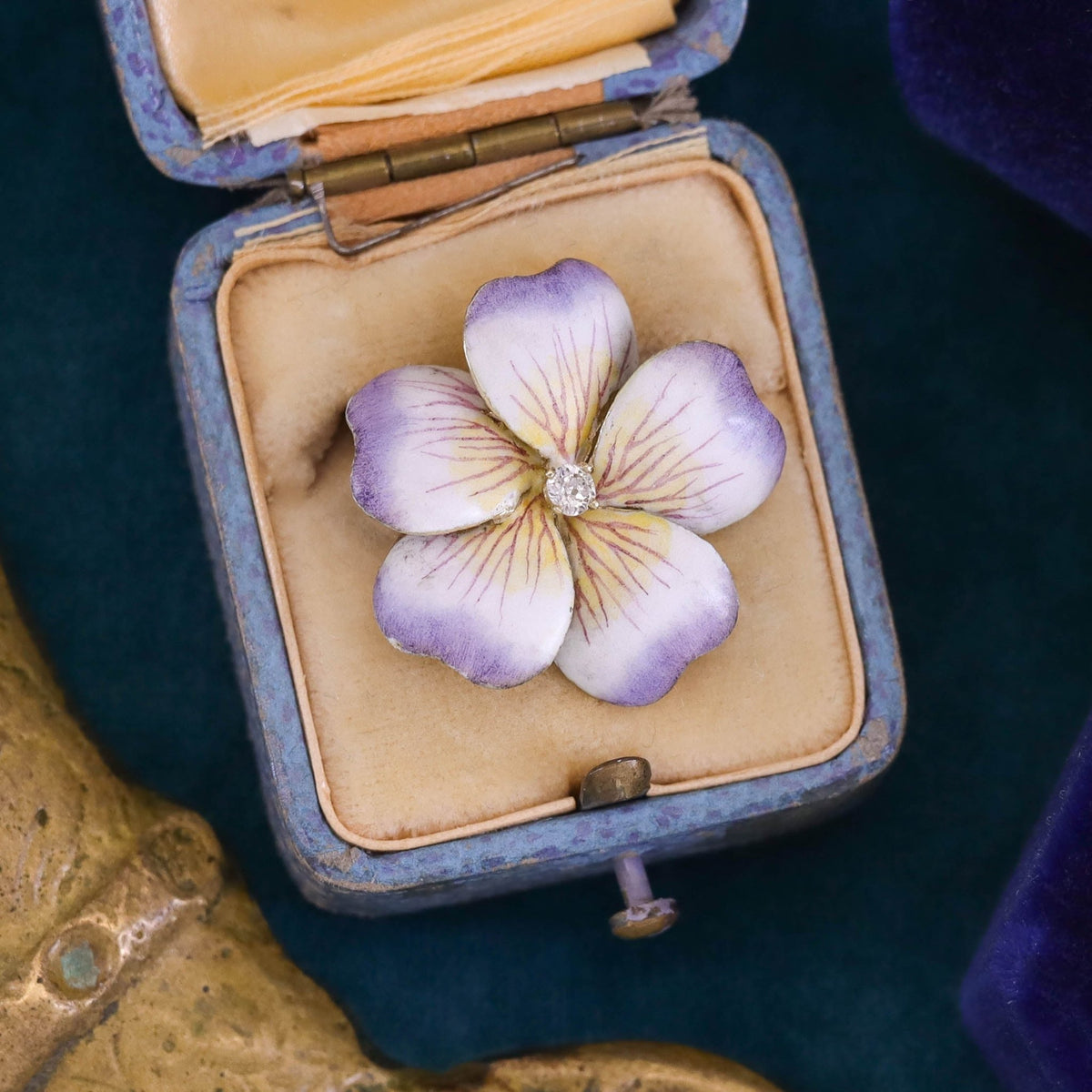 Vintage Enamel Flower Brooch of 14k Gold - Trademark Antiques