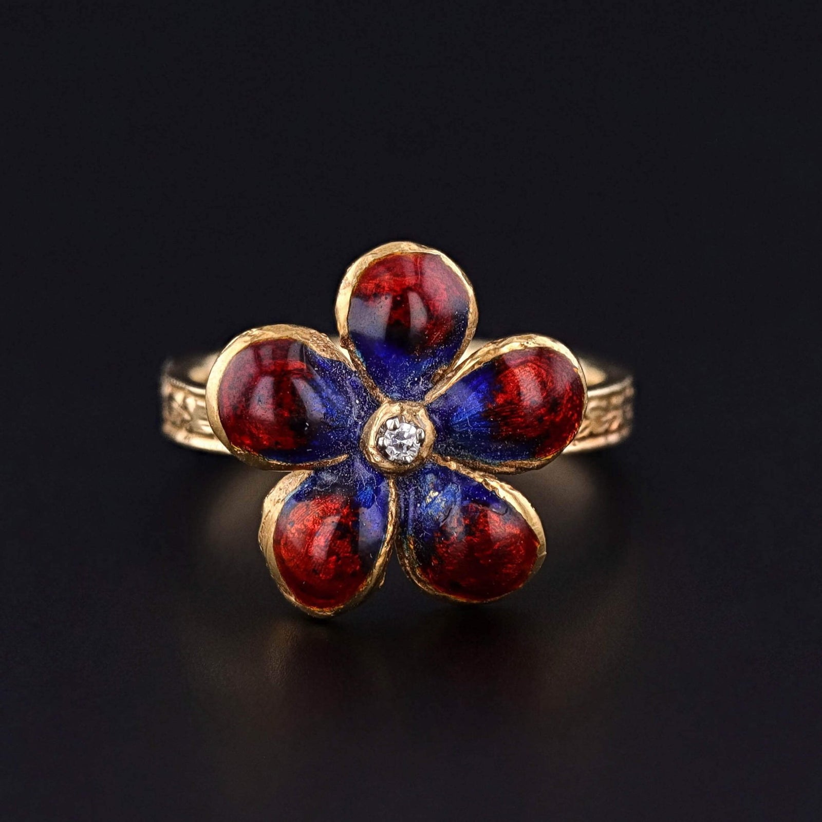 Vintage Enamel Flower Conversion Ring of 14k Gold - Trademark Antiques