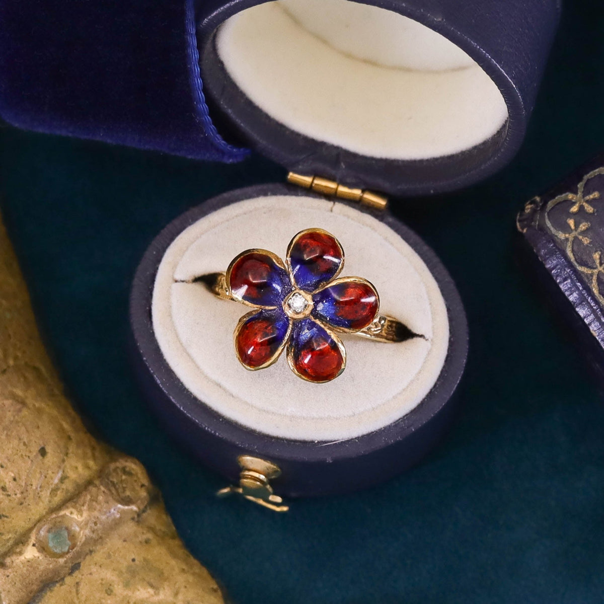 Vintage Enamel Flower Conversion Ring of 14k Gold - Trademark Antiques
