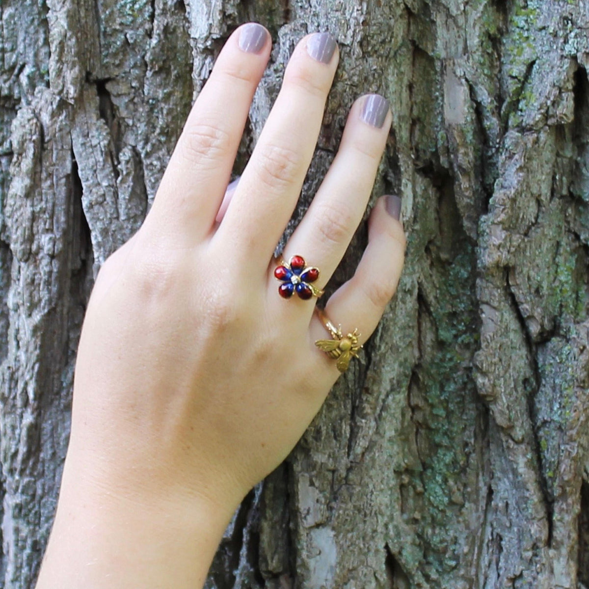 Vintage Enamel Flower Conversion Ring of 14k Gold - Trademark Antiques