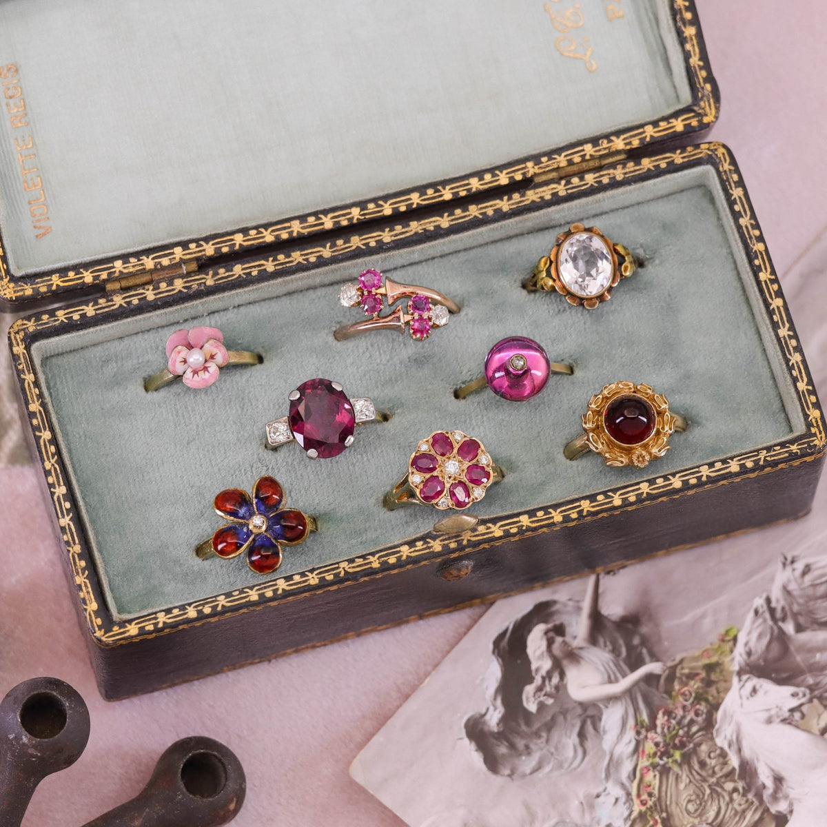 Vintage Enamel Flower Conversion Ring of 14k Gold - Trademark Antiques