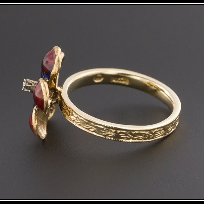 Vintage Enamel Flower Conversion Ring of 14k Gold - Trademark Antiques