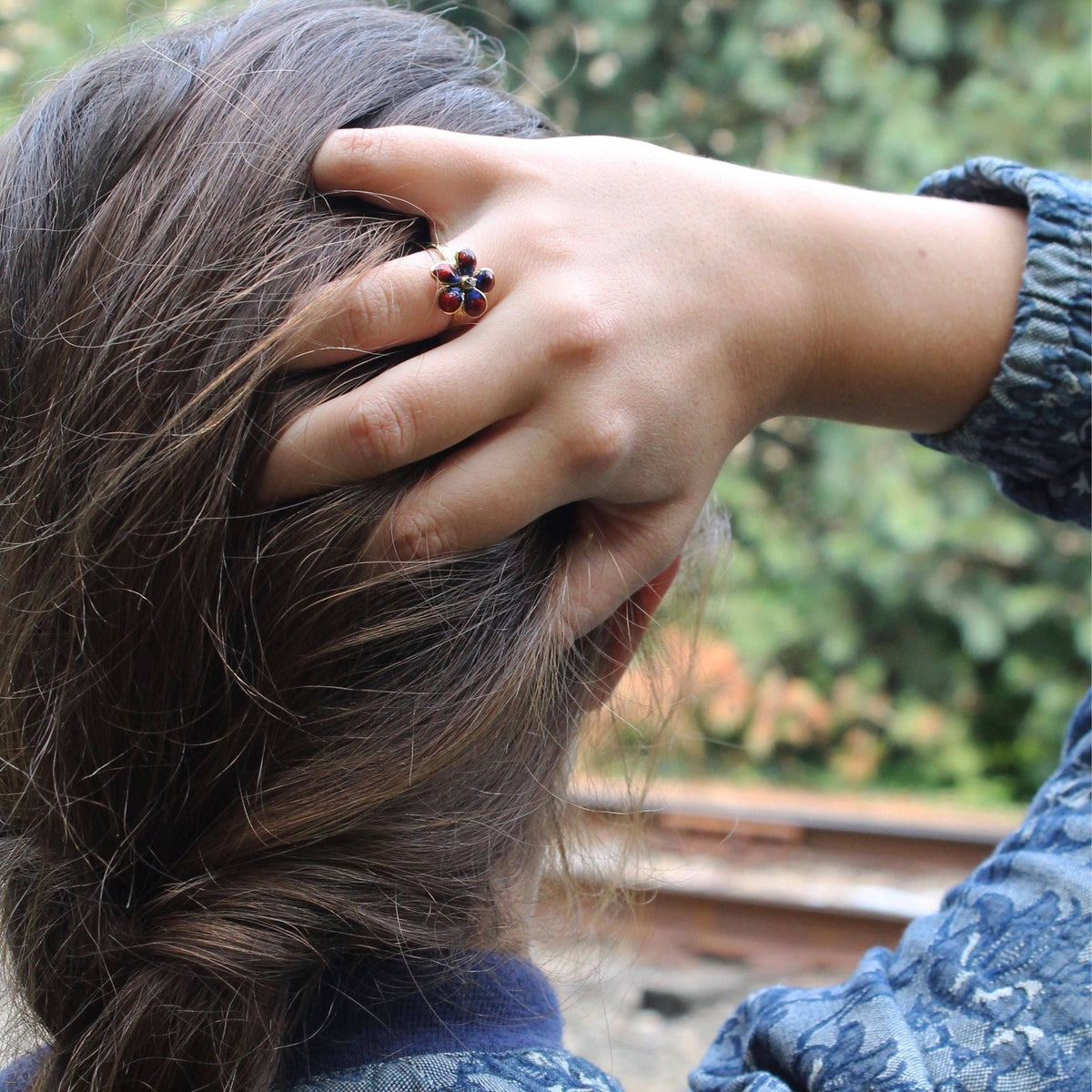 Vintage Enamel Flower Conversion Ring of 14k Gold - Trademark Antiques