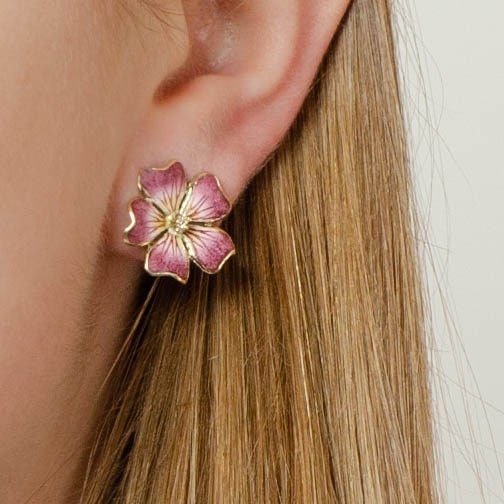 Vintage Enamel Flower Earrings of 14k Gold - Trademark Antiques