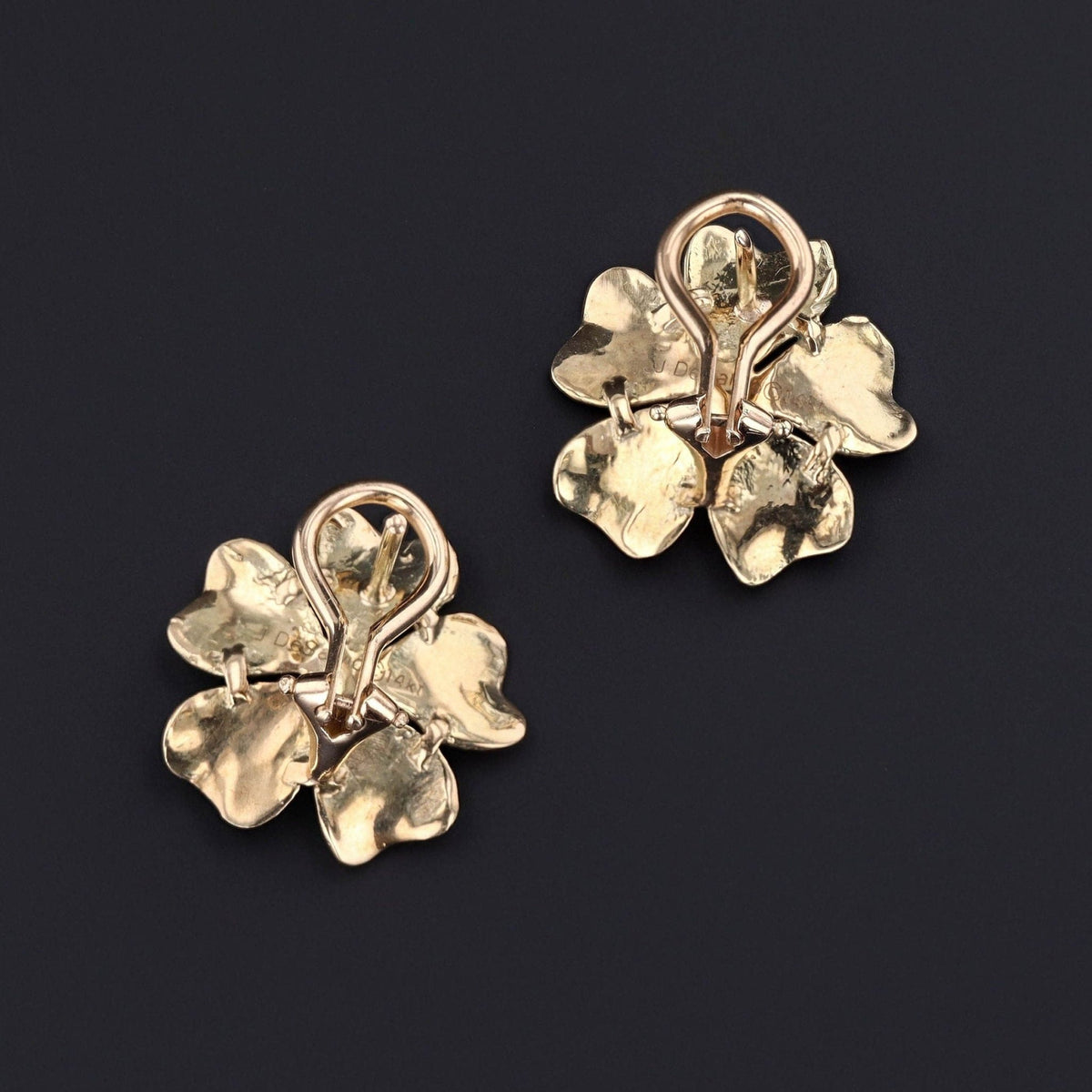 Vintage Enamel Flower Earrings of 14k Gold - Trademark Antiques