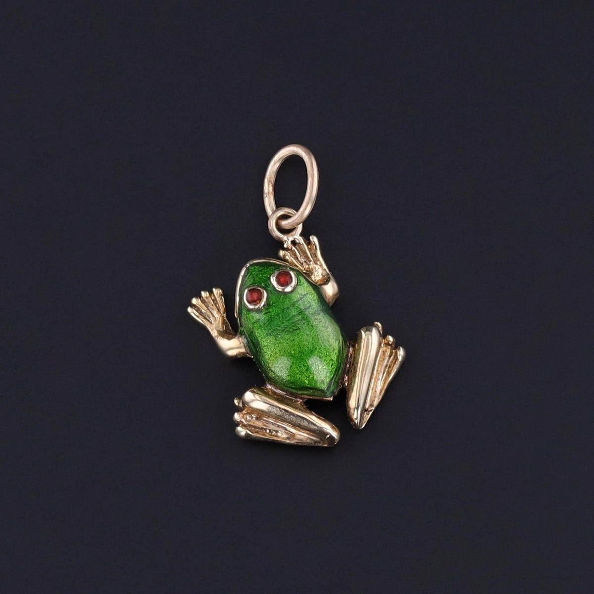 Vintage Enamel Frog Charm of 14k Gold - Trademark Antiques