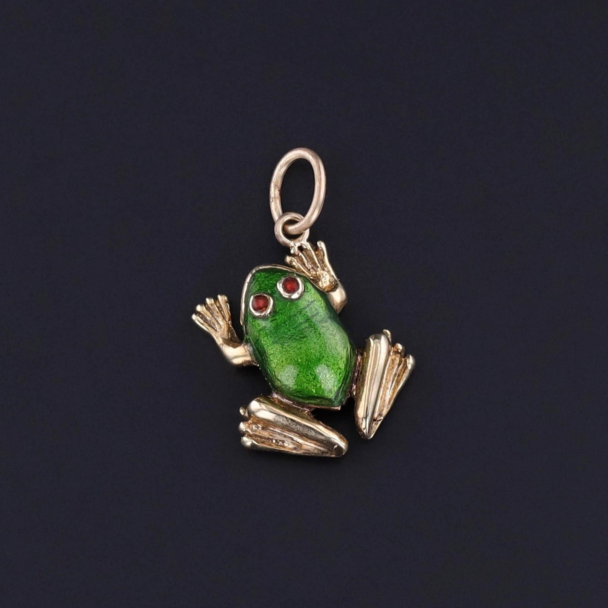 Vintage Enamel Frog Charm of 14k Gold - Trademark Antiques