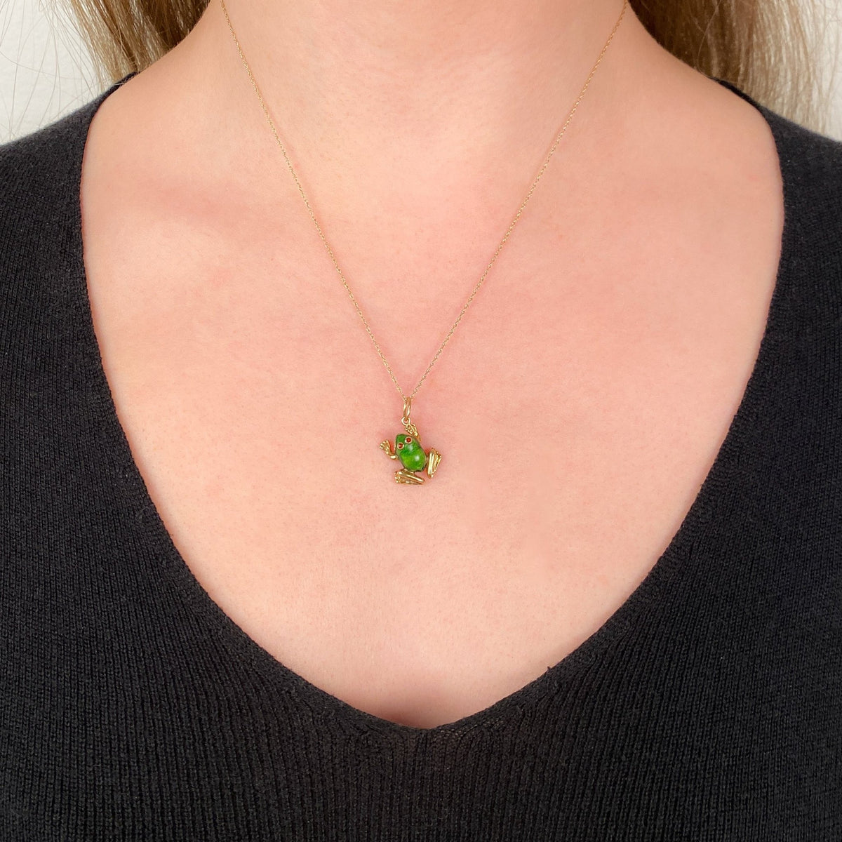 Vintage Enamel Frog Charm of 14k Gold - Trademark Antiques