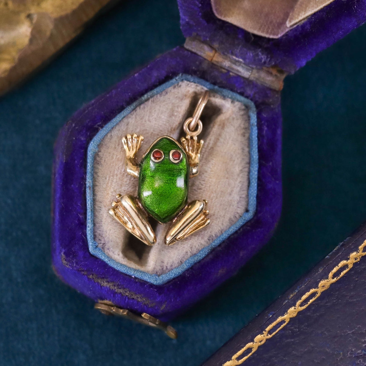 Vintage Enamel Frog Charm of 14k Gold - Trademark Antiques