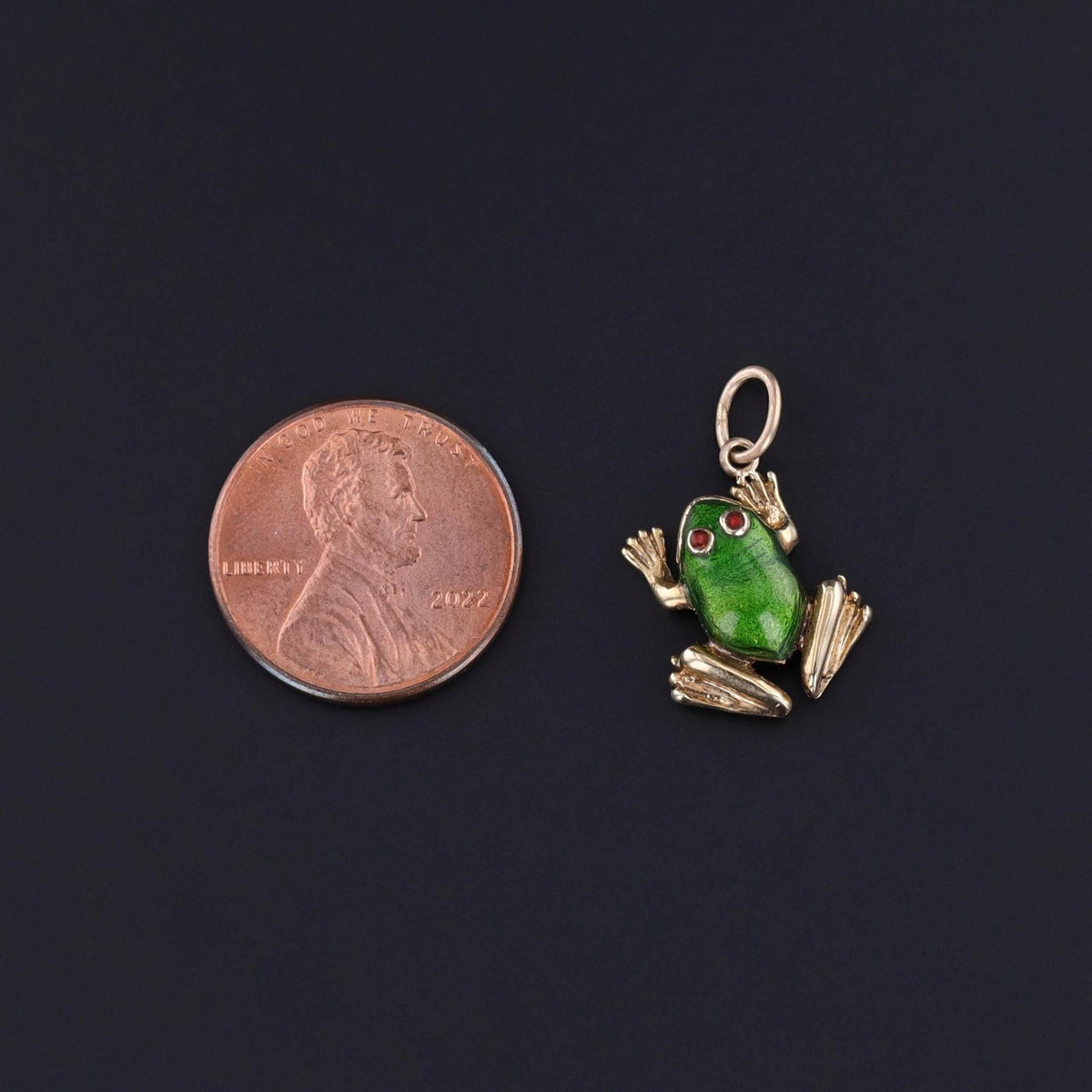 Vintage Enamel Frog Charm of 14k Gold - Trademark Antiques