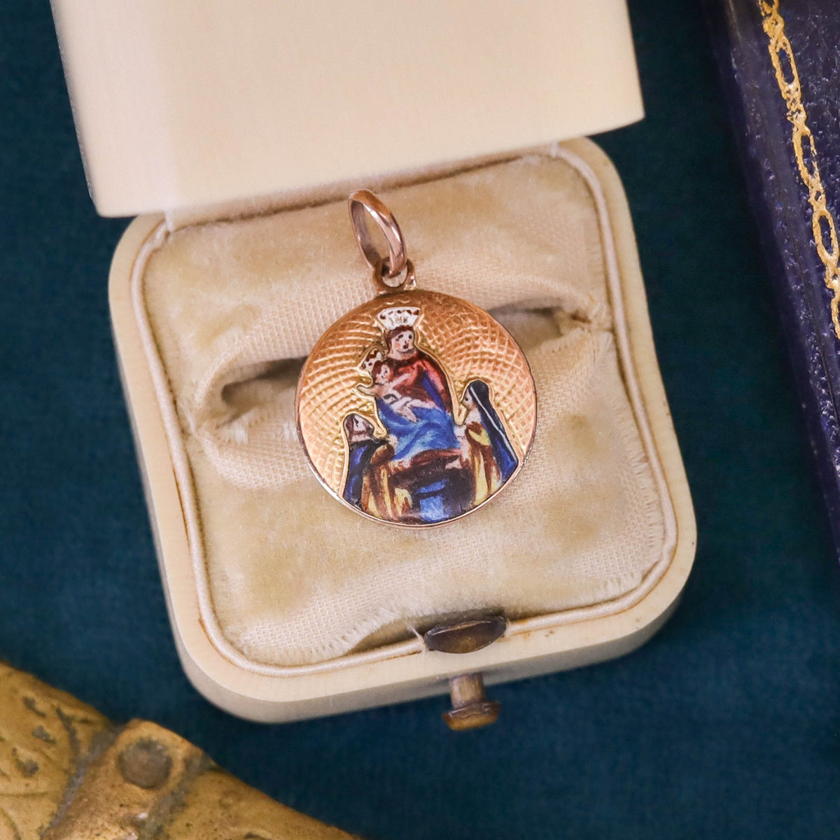 Vintage Enamel Mother Mary and Baby Jesus Pendant of 9ct Gold - Trademark Antiques