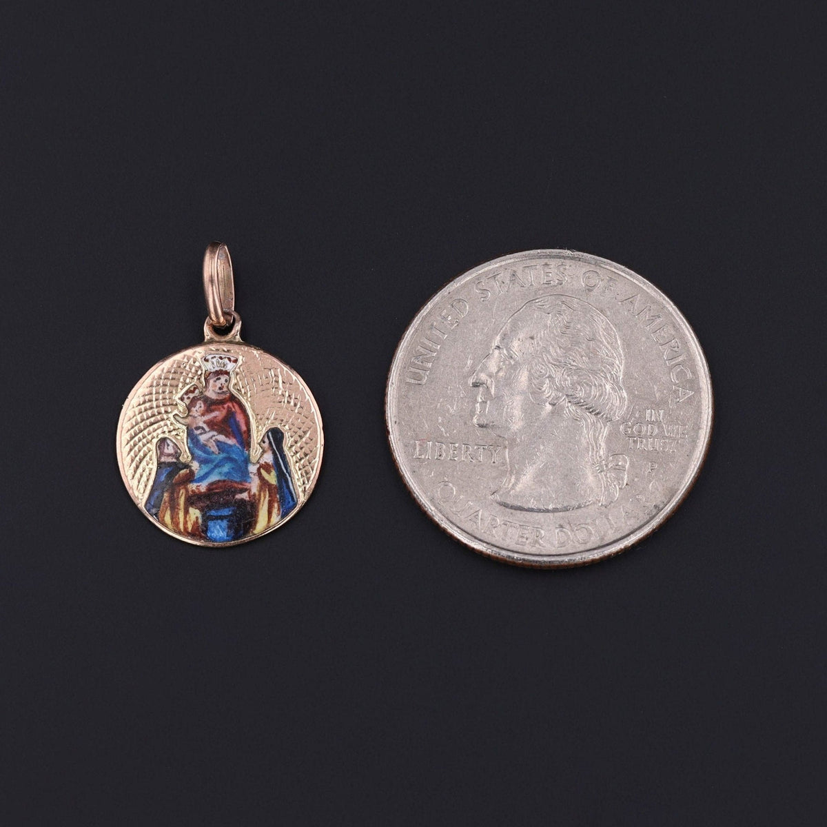 Vintage Enamel Mother Mary and Baby Jesus Pendant of 9ct Gold - Trademark Antiques