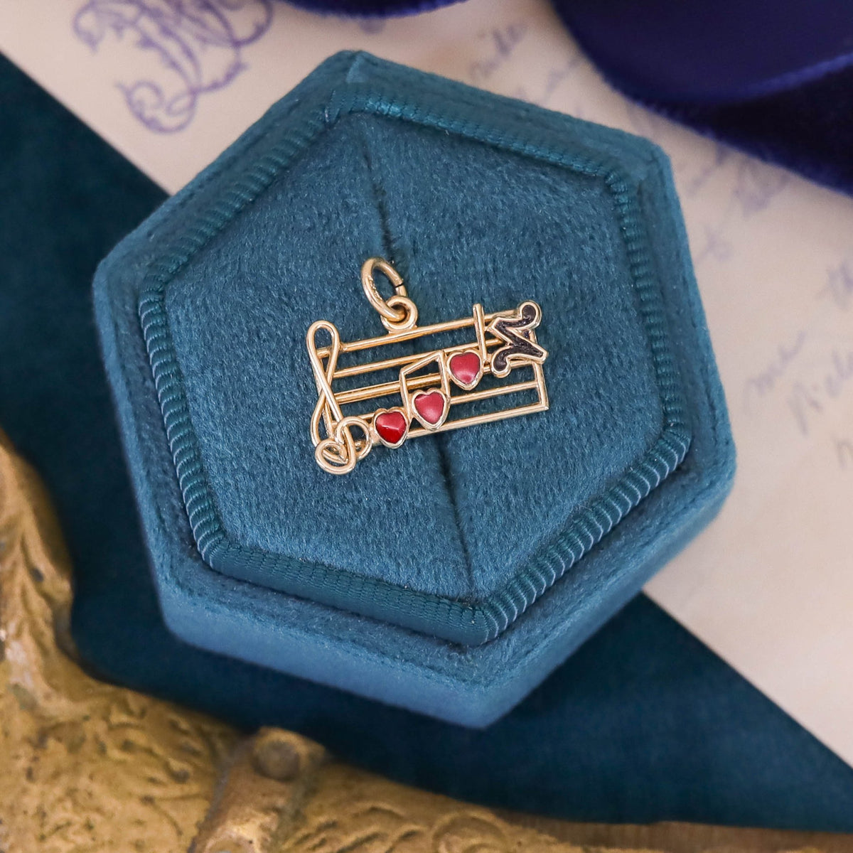 Vintage Enamel Musical Notes Charm of 14k Gold - Trademark Antiques