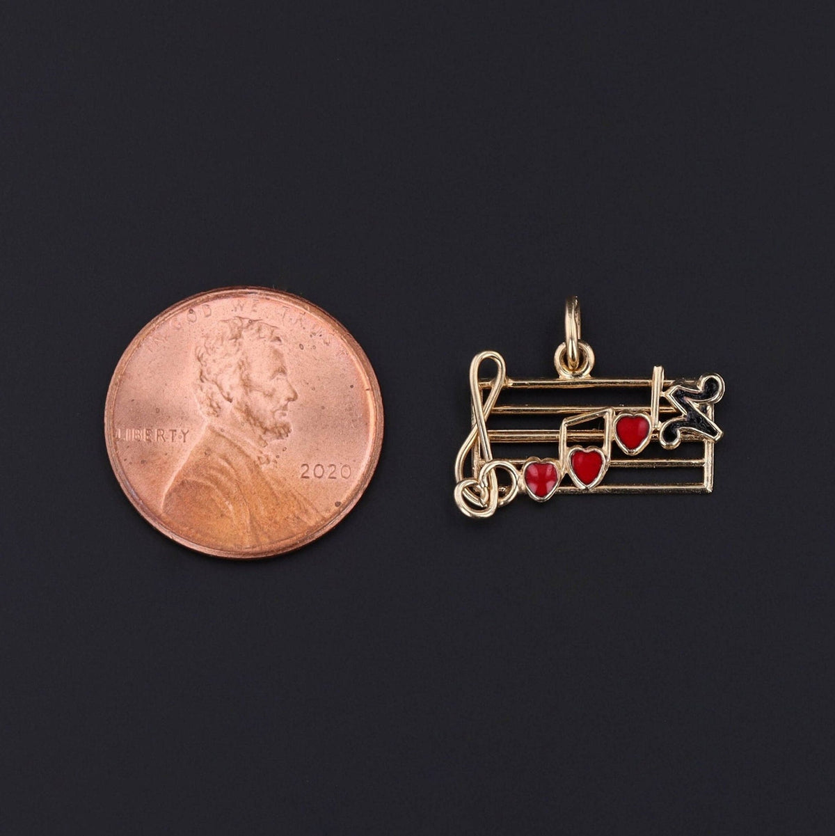 Vintage Enamel Musical Notes Charm of 14k Gold - Trademark Antiques