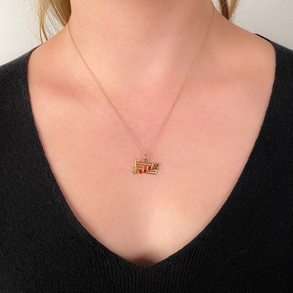 Vintage Enamel Musical Notes Charm of 14k Gold - Trademark Antiques