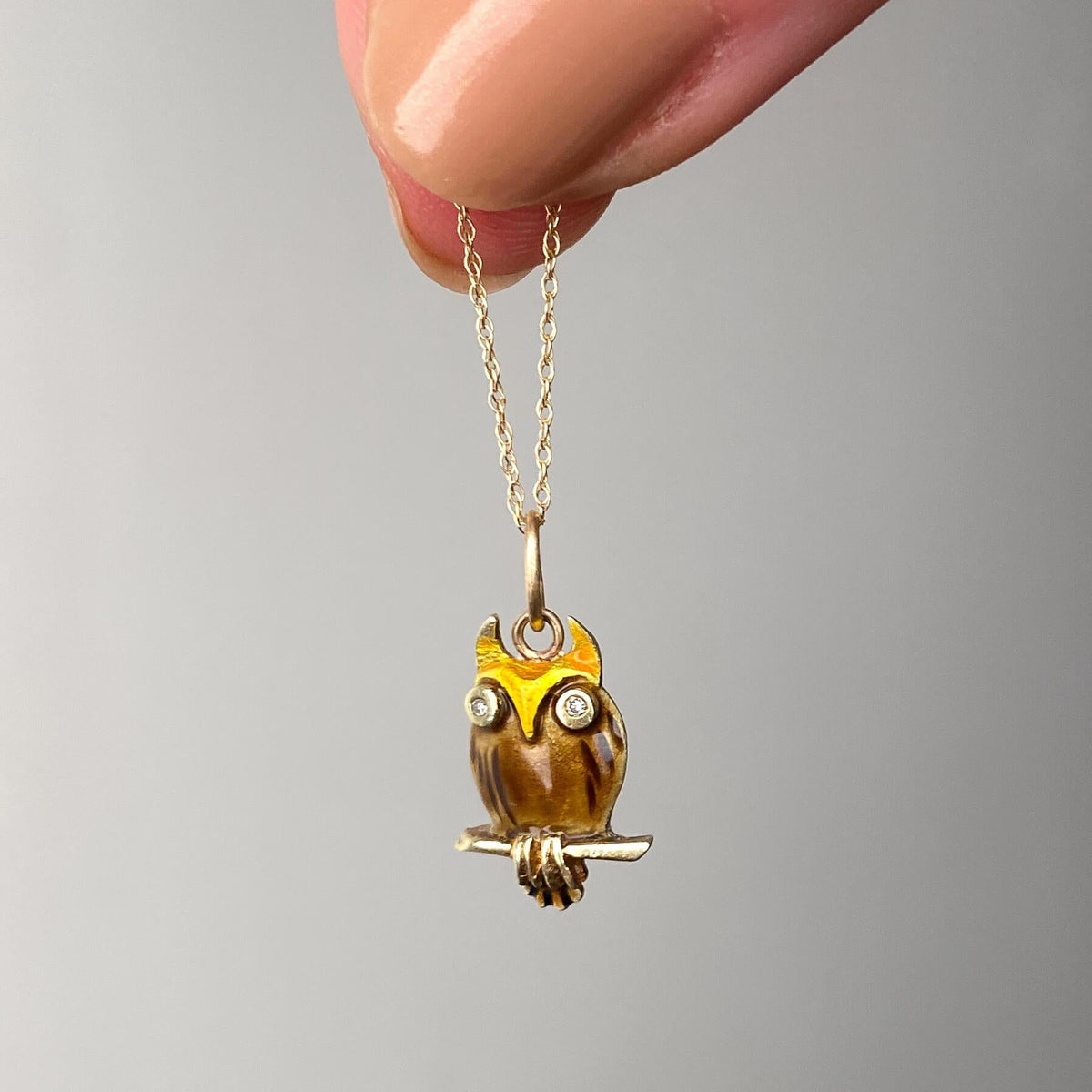 Vintage Enamel Owl Charm of 14k Gold - Trademark Antiques