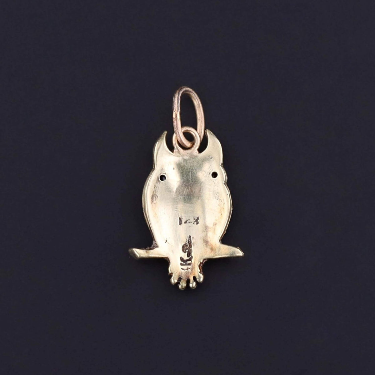 Vintage Enamel Owl Charm of 14k Gold - Trademark Antiques