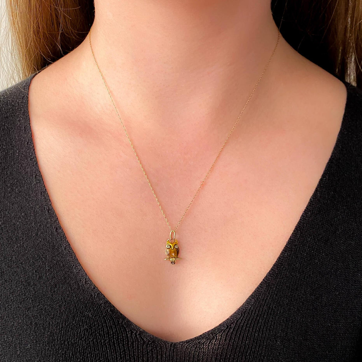 Vintage Enamel Owl Charm of 14k Gold - Trademark Antiques