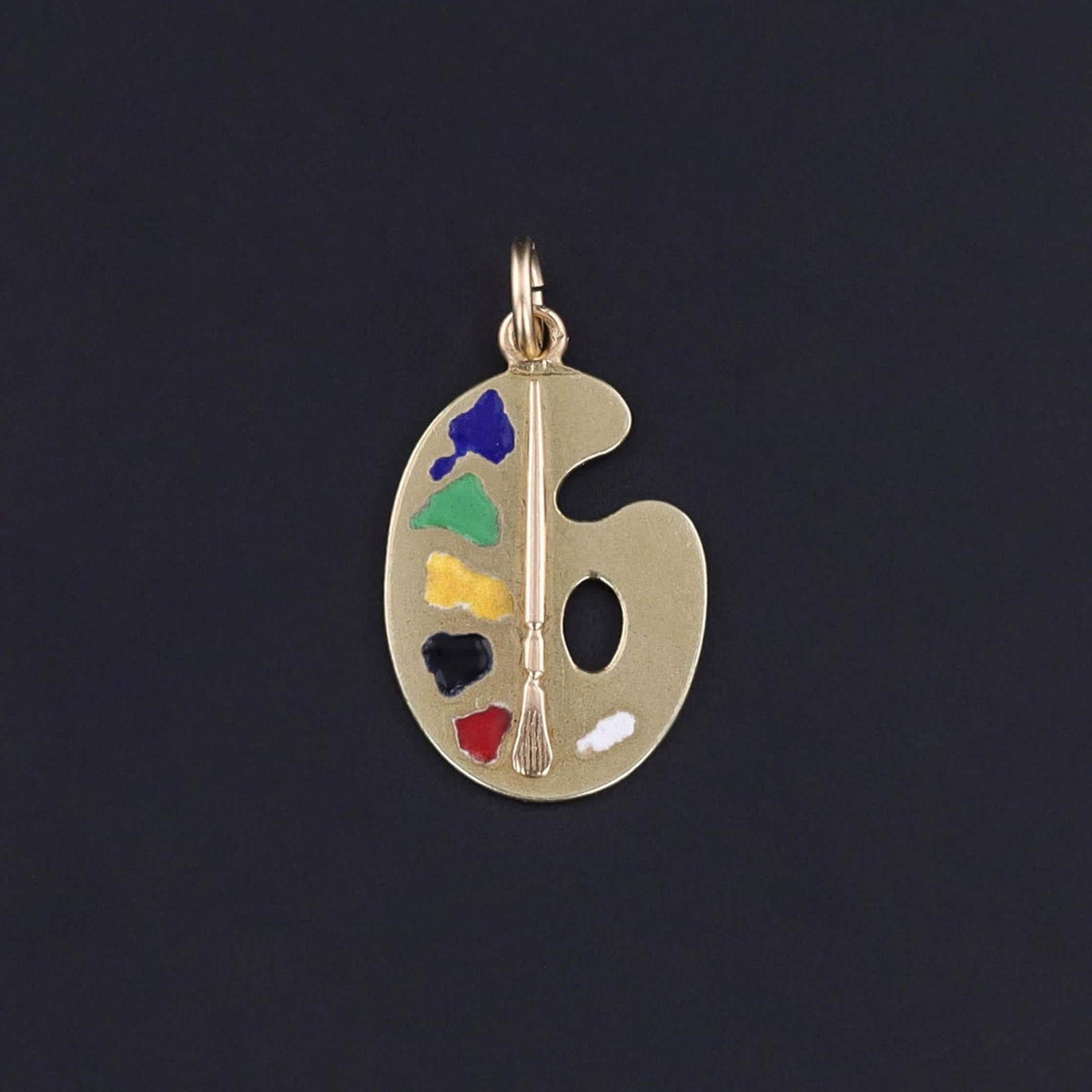 Vintage Enamel Painter&#39;s Palette Charm of 14k Gold - Trademark Antiques