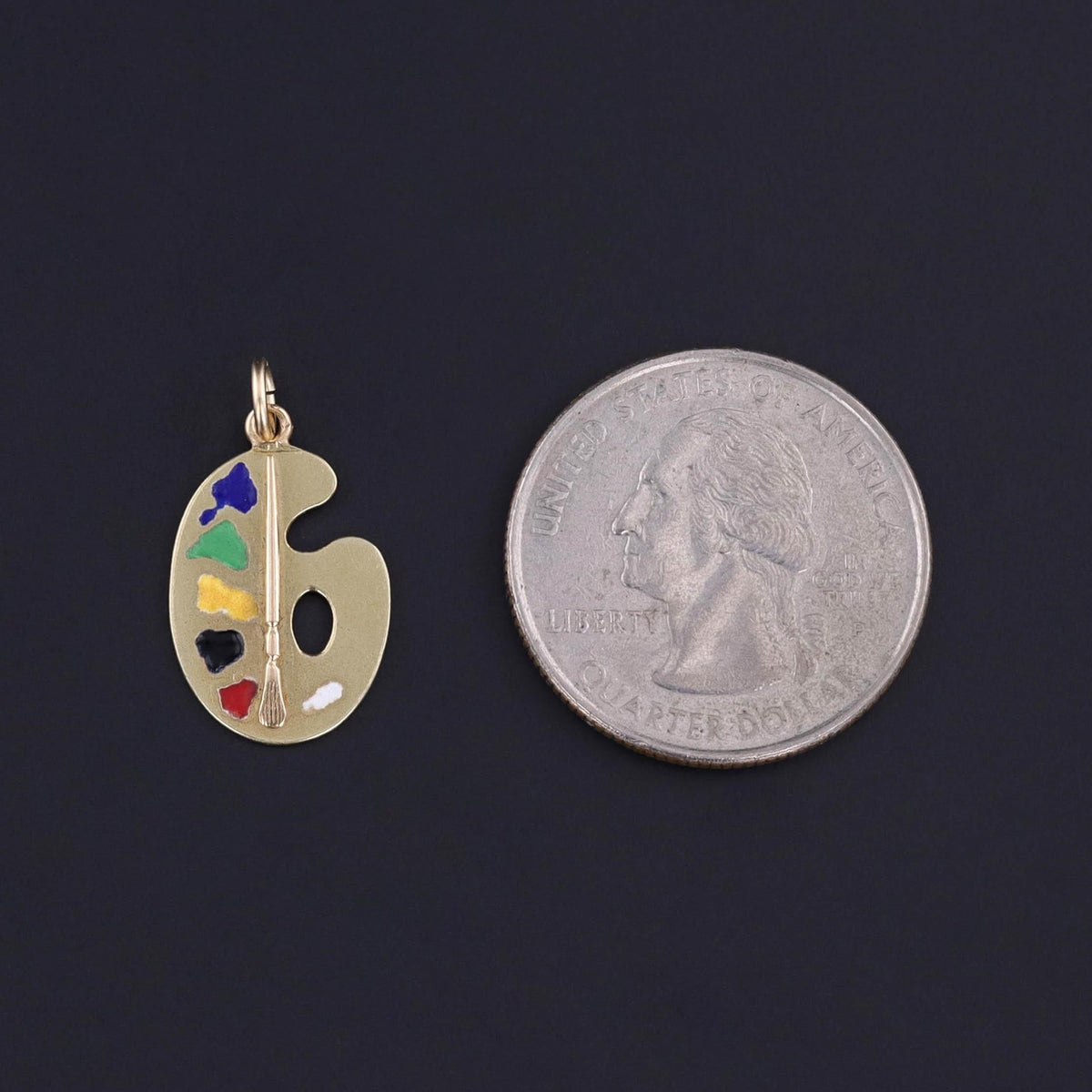 Vintage Enamel Painter&#39;s Palette Charm of 14k Gold - Trademark Antiques