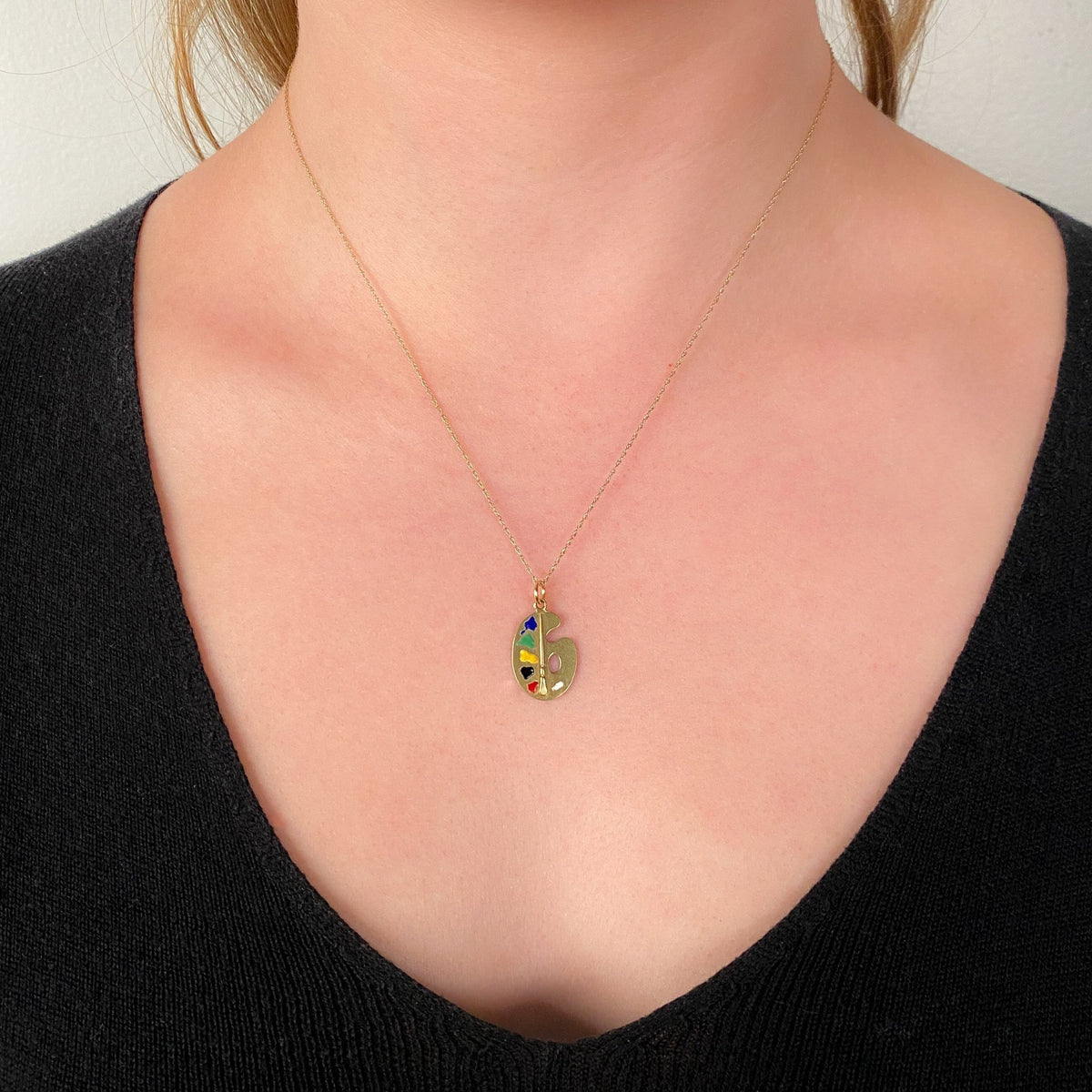 Vintage Enamel Painter&#39;s Palette Charm of 14k Gold - Trademark Antiques