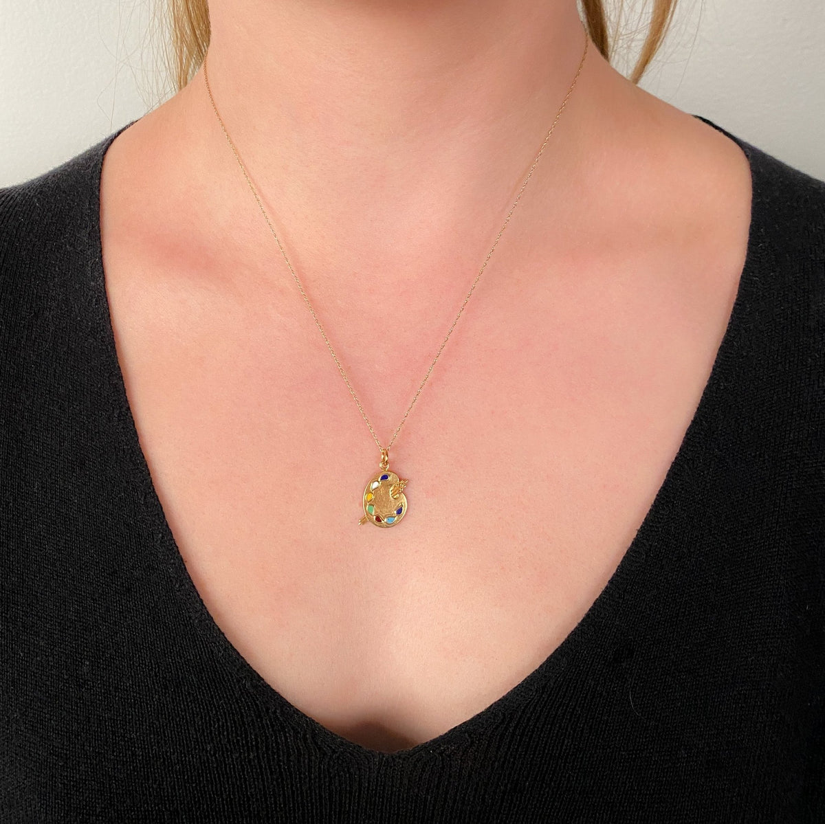 Vintage Enamel Palette Charm of 14k Gold - Trademark Antiques