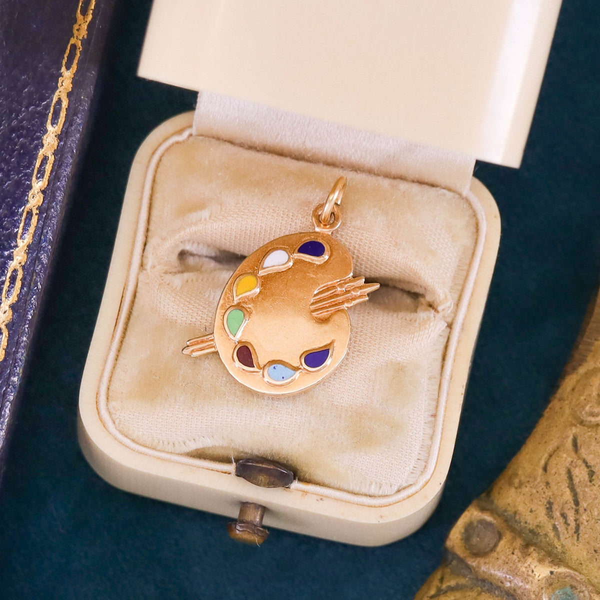 Vintage Enamel Palette Charm of 14k Gold - Trademark Antiques