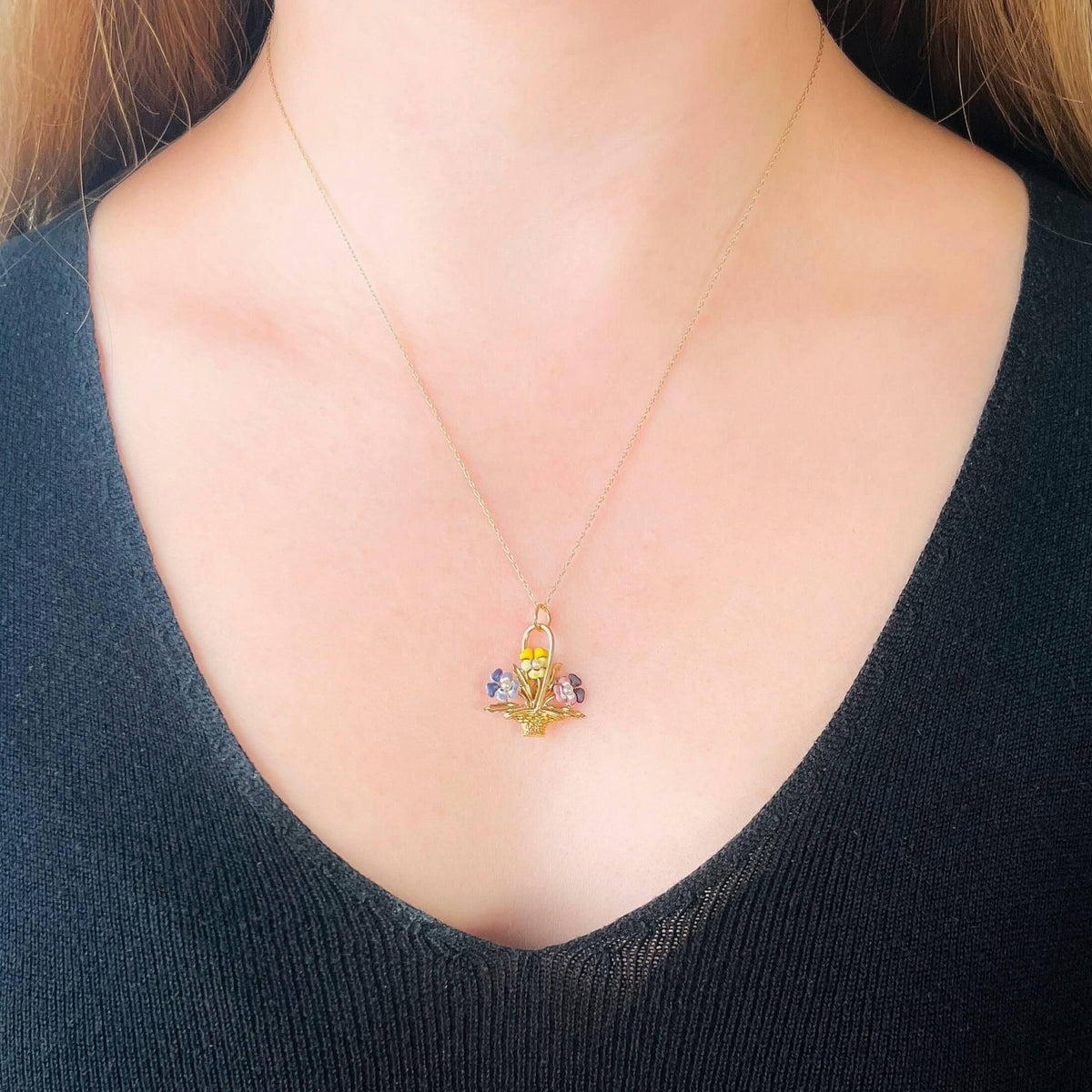 Vintage Enamel Pansy Charm of 14k Gold - Trademark Antiques