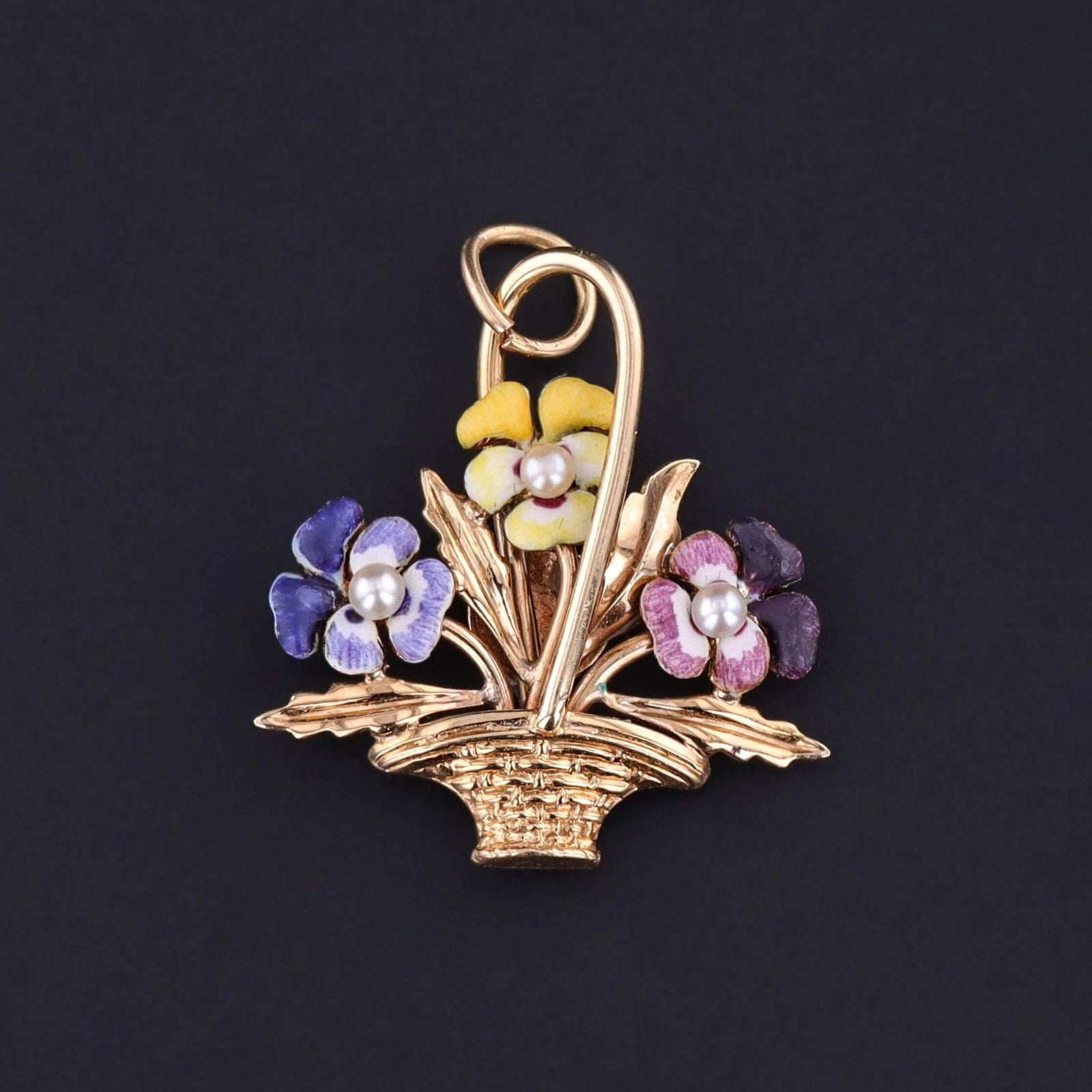 Vintage Enamel Pansy Charm of 14k Gold - Trademark Antiques