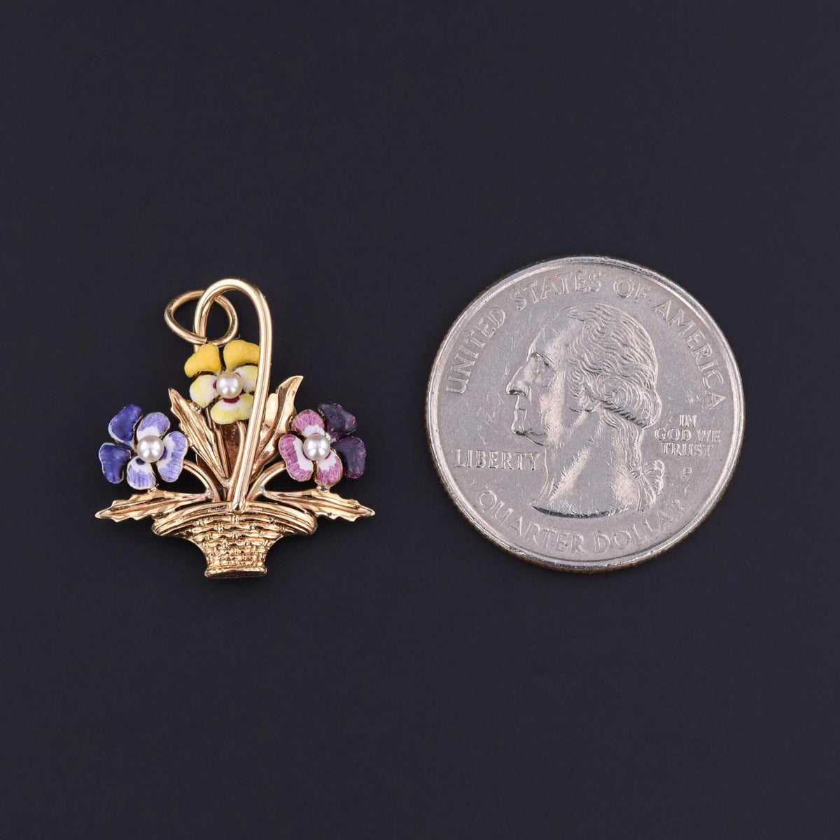 Vintage Enamel Pansy Charm of 14k Gold - Trademark Antiques