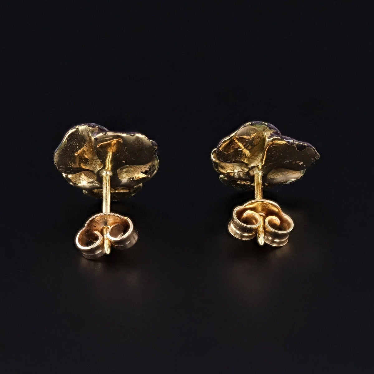 Vintage Enamel Pansy Earrings of 14k Gold - Trademark Antiques